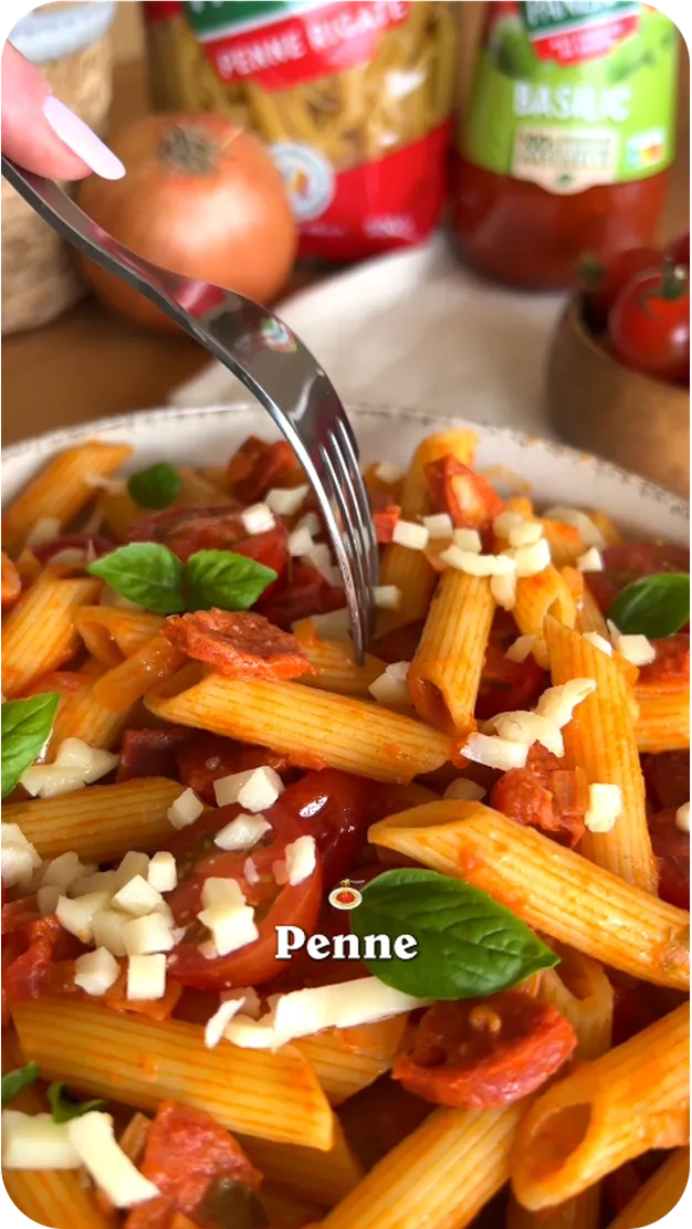 panzani_recette_tiktok_penne_chorizo_sauce_tomates_basilic
